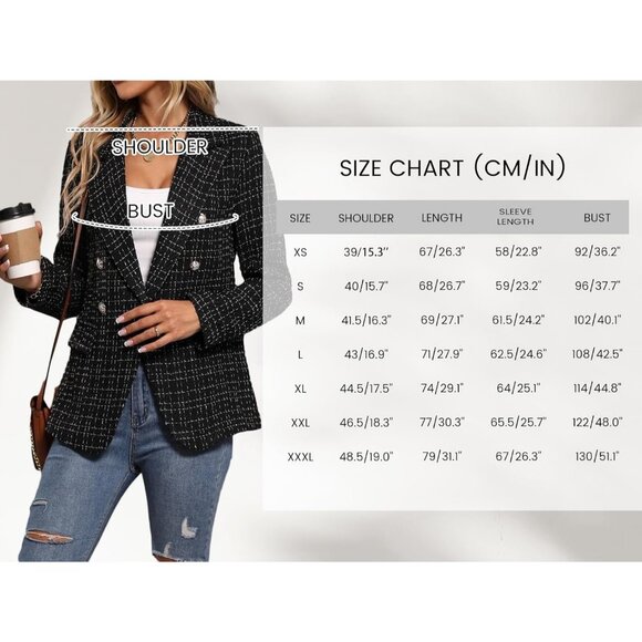 Business Work Tweed Plaid Jacket Suit Pocket Plaid/Brown - Picture 6 of 6